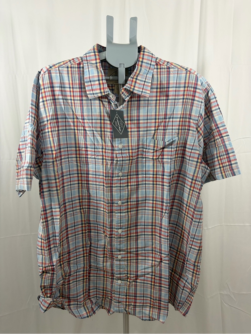 NWT St. John's Bay Men’s Size 2XLT Short-Sleeve Plaid Button-Down Shirt